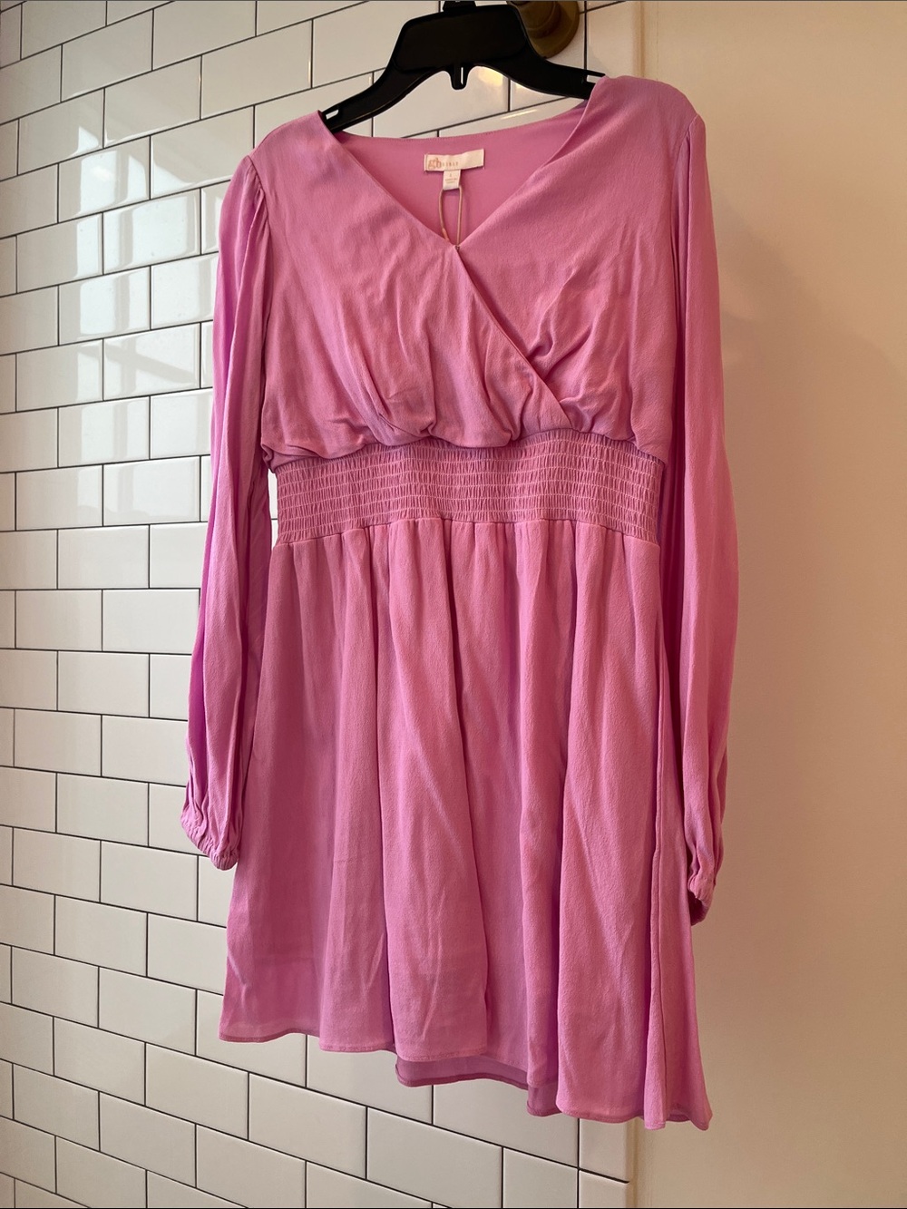 GB girls Pink Long-Sleeve Smocked-Waist Dress